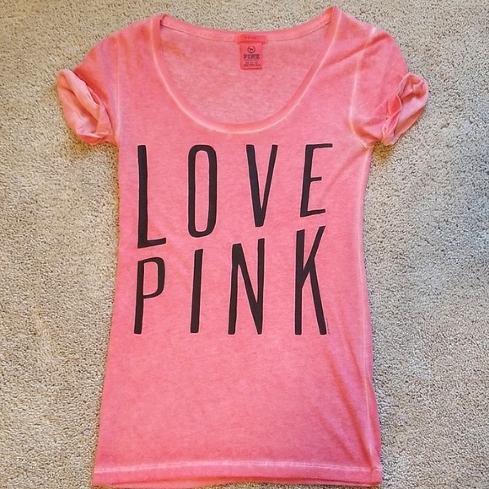Victoria's Secret LOVE PINK Vintage Washed Red Scoop Neck Short Sleeve Tee Shirt
